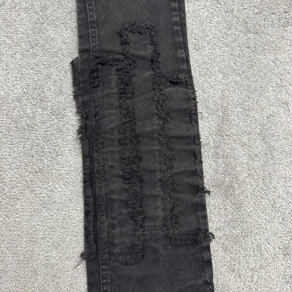 KDNK Distressed Frayed Patchwork Skinny Denim Jeans Mens 30 Black Grunge Edgy